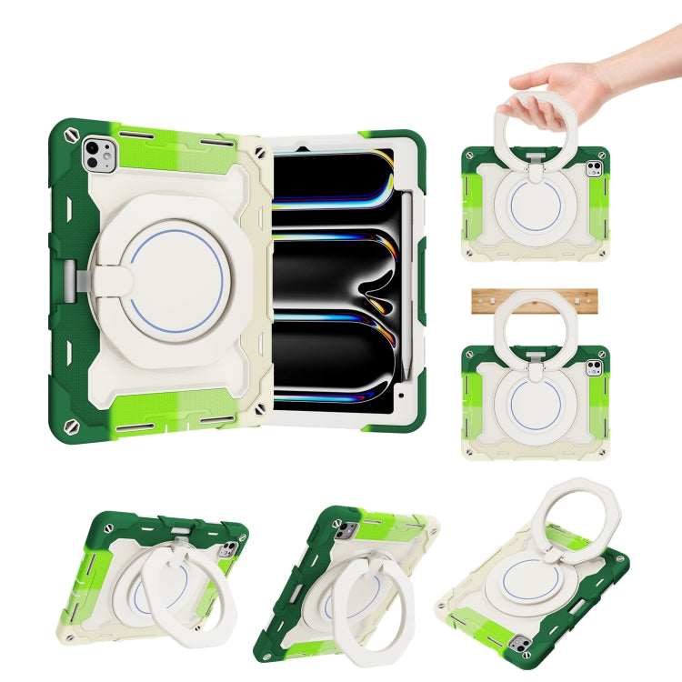 For iPad Pro 11 2024 Armor Portable Rotating Ring Holder Silicone Tablet Case with Pen Slot(Colorful Green) - iPad Pro 11 2024 Cases by PMC Jewellery | Online Shopping South Africa | PMC Jewellery | Buy Now Pay Later Mobicred