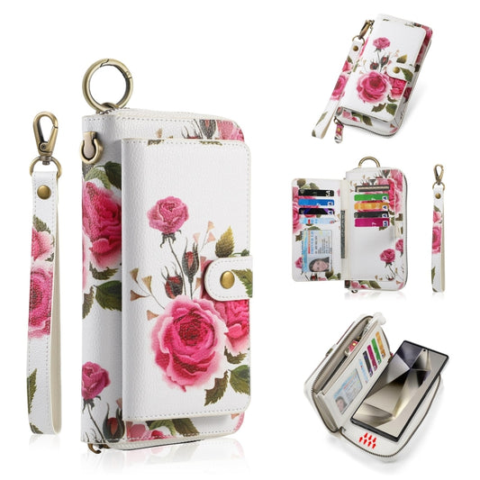 For Samsung Galaxy S24 Ultra 5G POLA Flower Multi-functional Zipper Wallet Leather Phone Case(Beige) - Galaxy S24 Ultra 5G Cases by PMC Jewellery | Online Shopping South Africa | PMC Jewellery | Buy Now Pay Later Mobicred