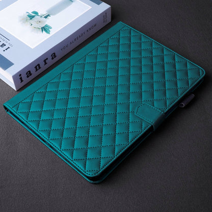 For Samsung Galaxy Tab S9 FE / S9 Rhombus Lattice Leather Tablet Case(Dark Green) - Galaxy Tab S9 FE by PMC Jewellery | Online Shopping South Africa | PMC Jewellery | Buy Now Pay Later Mobicred