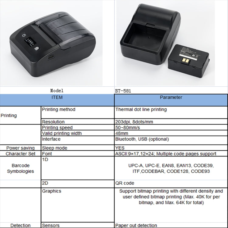 BT-581 58mm USB-C/Type-C + Bluetooth Portable Thermal Printer(US Plug) - Printer by PMC Jewellery | Online Shopping South Africa | PMC Jewellery | Buy Now Pay Later Mobicred