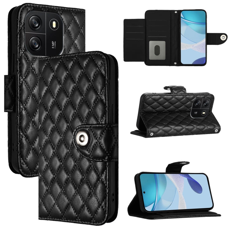 For Blackview Wave 6C Rhombic Texture Flip Leather Phone Case with Lanyard(Black) - More Brand by PMC Jewellery | Online Shopping South Africa | PMC Jewellery | Buy Now Pay Later Mobicred