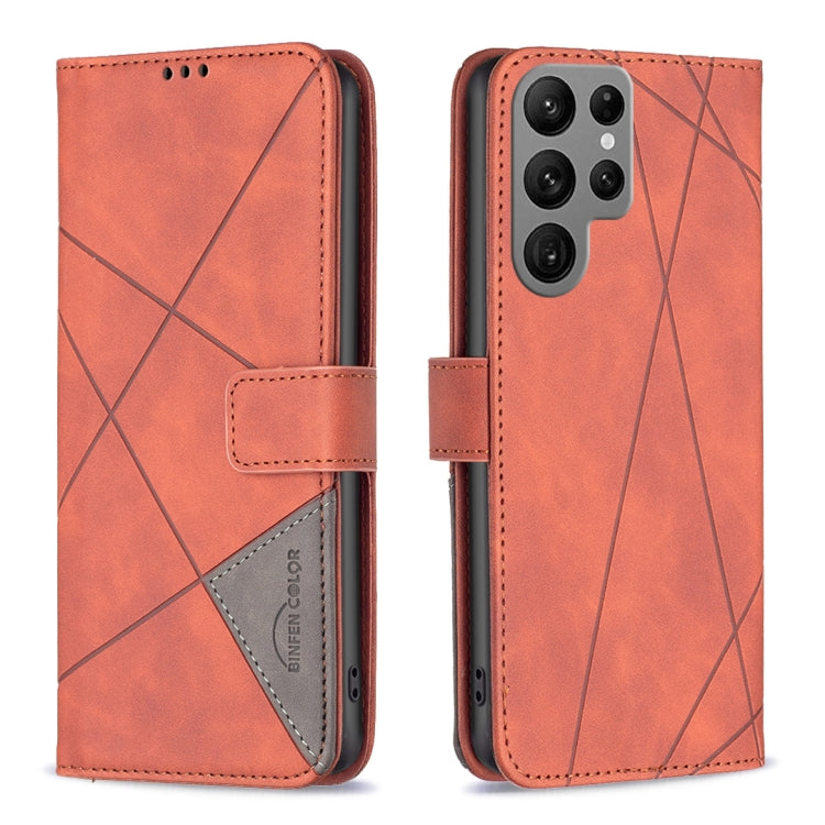 For Samsung Galaxy S25 Ultra 5G Magnetic Buckle Rhombus Texture Leather Phone Case(Brown) - Galaxy S25 Ultra 5G Cases by PMC Jewellery | Online Shopping South Africa | PMC Jewellery | Buy Now Pay Later Mobicred