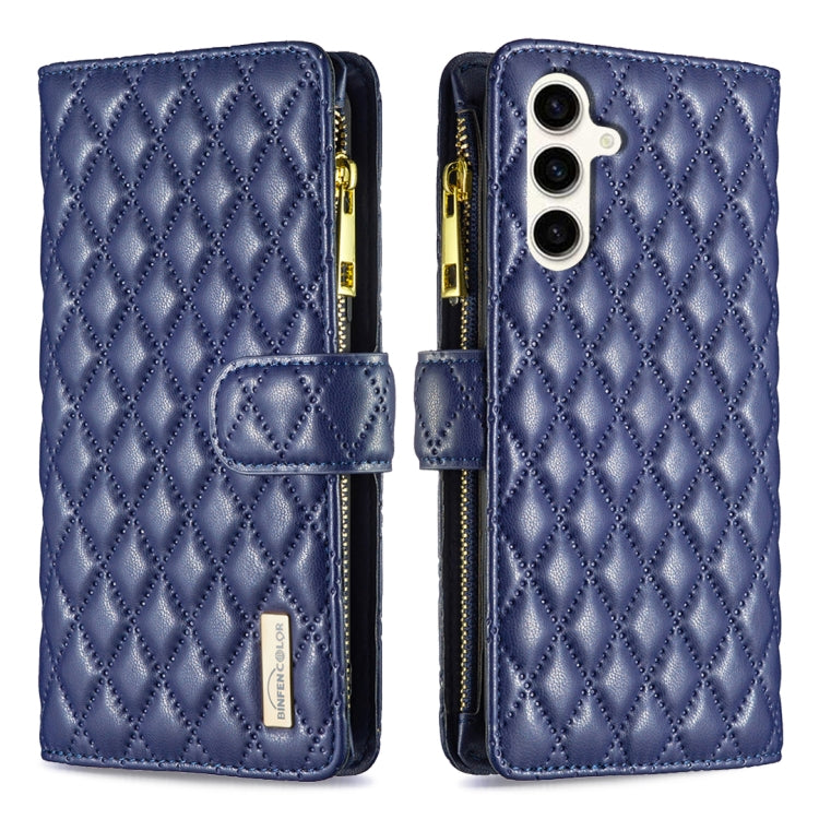 For Samsung Galaxy S24 FE 5G Diamond Lattice Zipper Wallet Leather Flip Phone Case(Blue) - Galaxy S24 FE 5G Cases by PMC Jewellery | Online Shopping South Africa | PMC Jewellery | Buy Now Pay Later Mobicred