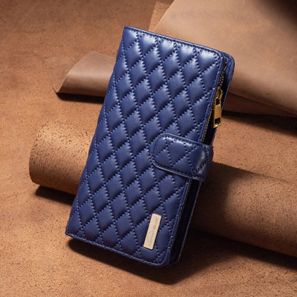 For Samsung Galaxy S25 5G Diamond Lattice Zipper Wallet Leather Flip Phone Case(Blue) - Galaxy S25 5G Cases by PMC Jewellery | Online Shopping South Africa | PMC Jewellery | Buy Now Pay Later Mobicred