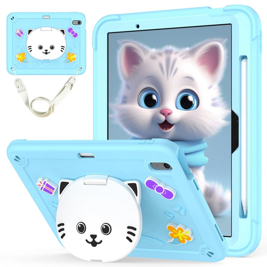 For iPad Air 11 2024 Cat Holder Silicone Hybrid PC Tablet Case with Strap(Sky Blue) - iPad Air 11 2024 Cases by PMC Jewellery | Online Shopping South Africa | PMC Jewellery | Buy Now Pay Later Mobicred