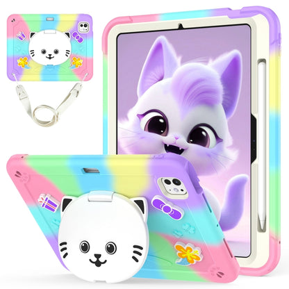 For iPad Pro 11 2024 Cat Holder Silicone Hybrid PC Tablet Case with Strap(Colorful Purple) - iPad Pro 11 2024 Cases by PMC Jewellery | Online Shopping South Africa | PMC Jewellery | Buy Now Pay Later Mobicred