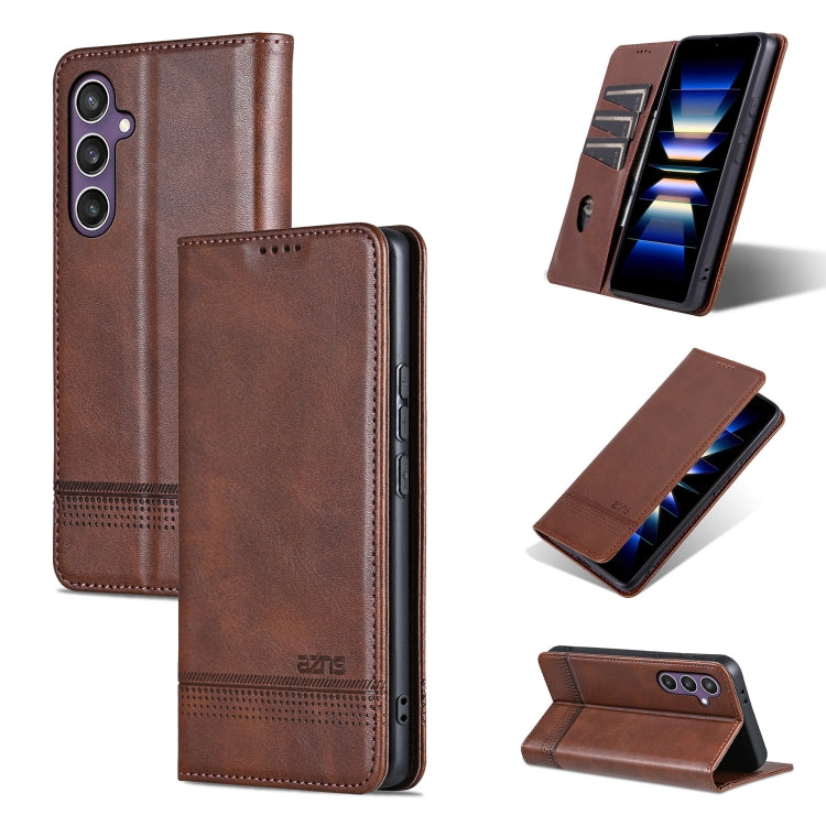 For Samsung Galaxy S24 FE 5G AZNS Magnetic Calf Texture Flip Leather Phone Case(Dark Brown) - Galaxy S24 FE 5G Cases by AZNS | Online Shopping South Africa | PMC Jewellery | Buy Now Pay Later Mobicred