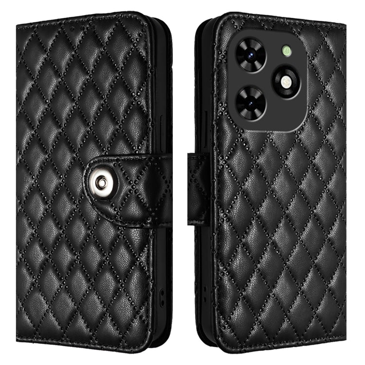 For Tecno Spark GO 2024 / Spark 20C Rhombic Texture Flip Leather Phone Case with Lanyard(Black) - Tecno Cases by PMC Jewellery | Online Shopping South Africa | PMC Jewellery | Buy Now Pay Later Mobicred