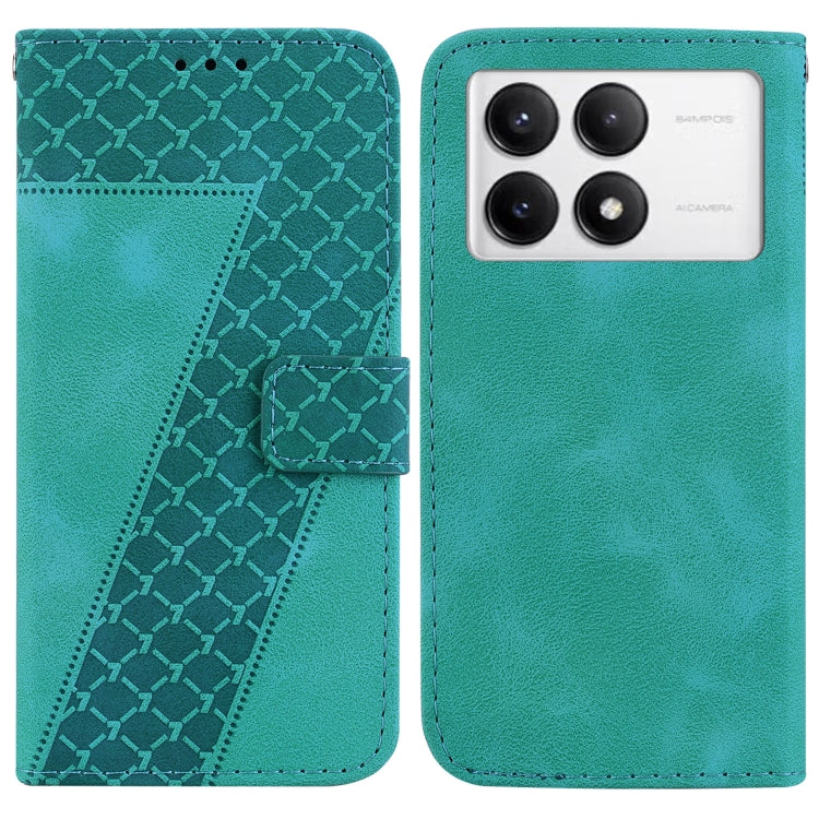 For Xiaomi Redmi K70 / K70 Pro Seven-shaped Embossed Leather Phone Case(Green) - K70 Cases by PMC Jewellery | Online Shopping South Africa | PMC Jewellery | Buy Now Pay Later Mobicred