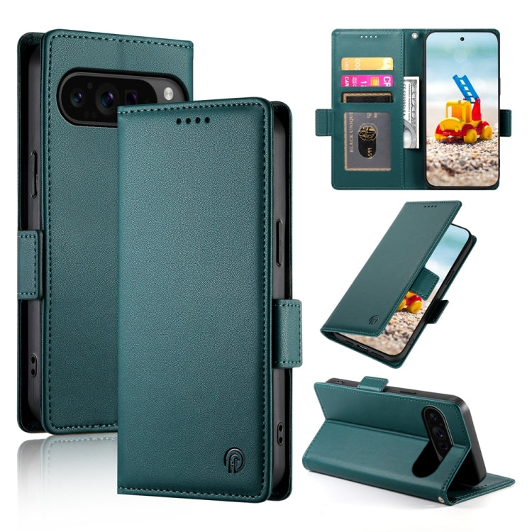 For Google Pixel 9 Pro Side Buckle Magnetic Frosted Leather Phone Case(Dark Green) - Google Cases by PMC Jewellery | Online Shopping South Africa | PMC Jewellery | Buy Now Pay Later Mobicred