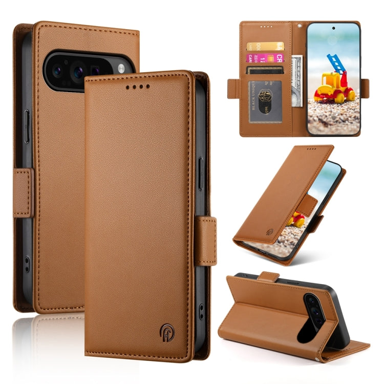 For Google Pixel 9 Pro Side Buckle Magnetic Frosted Leather Phone Case(Brown) - Google Cases by PMC Jewellery | Online Shopping South Africa | PMC Jewellery | Buy Now Pay Later Mobicred