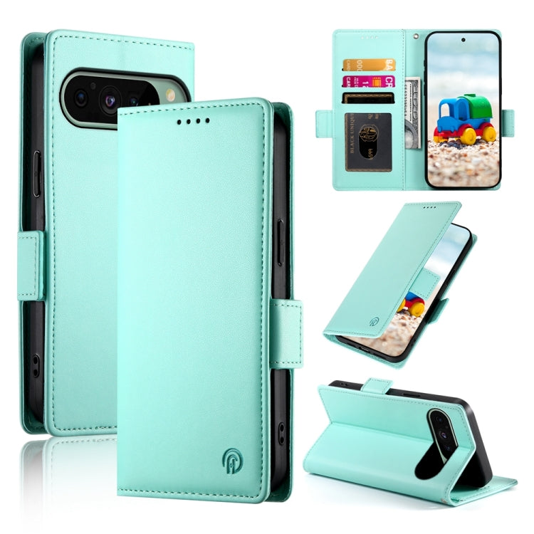 For Google Pixel 9 Side Buckle Magnetic Frosted Leather Phone Case(Mint Green) - Google Cases by PMC Jewellery | Online Shopping South Africa | PMC Jewellery | Buy Now Pay Later Mobicred