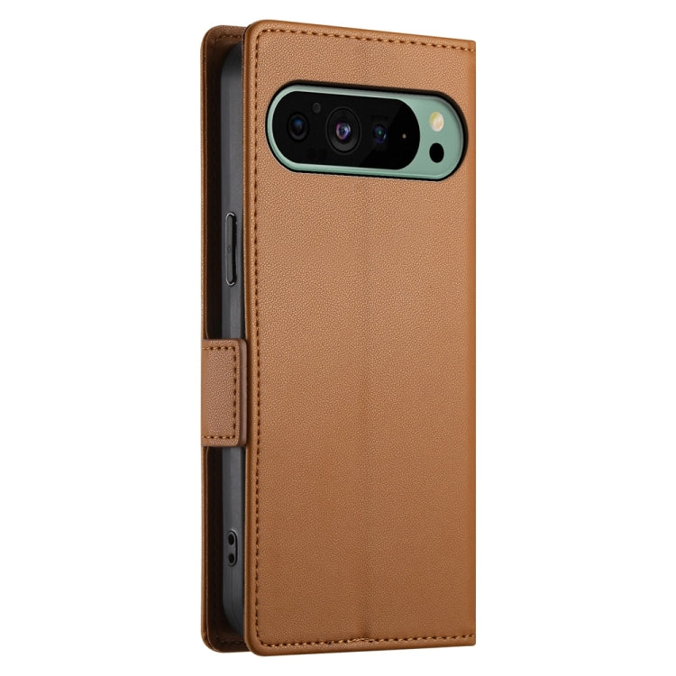 For Google Pixel 9 Side Buckle Magnetic Frosted Leather Phone Case(Brown) - Google Cases by PMC Jewellery | Online Shopping South Africa | PMC Jewellery | Buy Now Pay Later Mobicred