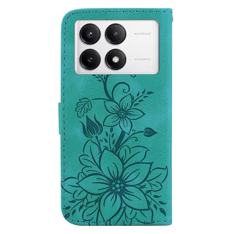 For Xiaomi Redmi K70 / K70 Pro Lily Embossed Leather Phone Case(Green) - K70 Cases by PMC Jewellery | Online Shopping South Africa | PMC Jewellery | Buy Now Pay Later Mobicred