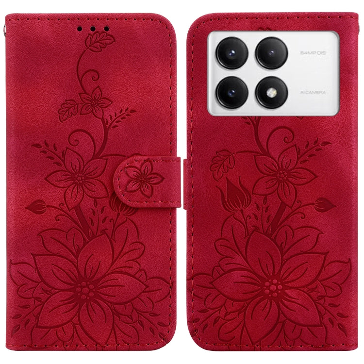 For Xiaomi Redmi K70 / K70 Pro Lily Embossed Leather Phone Case(Red) - K70 Cases by PMC Jewellery | Online Shopping South Africa | PMC Jewellery | Buy Now Pay Later Mobicred