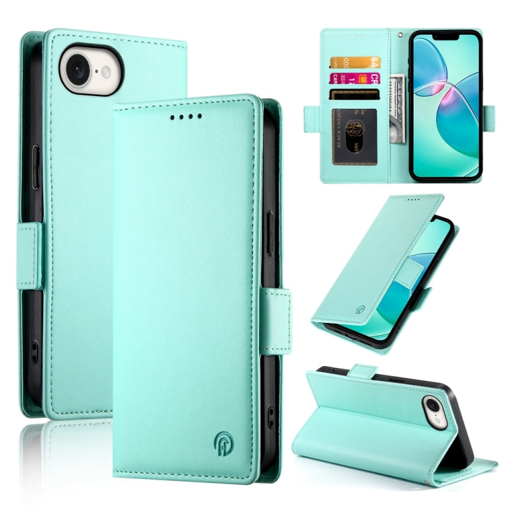 For iPhone SE 2024 Side Buckle Magnetic Frosted Leather Phone Case(Mint Green) - More iPhone Cases by PMC Jewellery | Online Shopping South Africa | PMC Jewellery | Buy Now Pay Later Mobicred