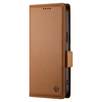 For iPhone 16 Side Buckle Magnetic Frosted Leather Phone Case(Brown) - iPhone 16 Cases by PMC Jewellery | Online Shopping South Africa | PMC Jewellery | Buy Now Pay Later Mobicred