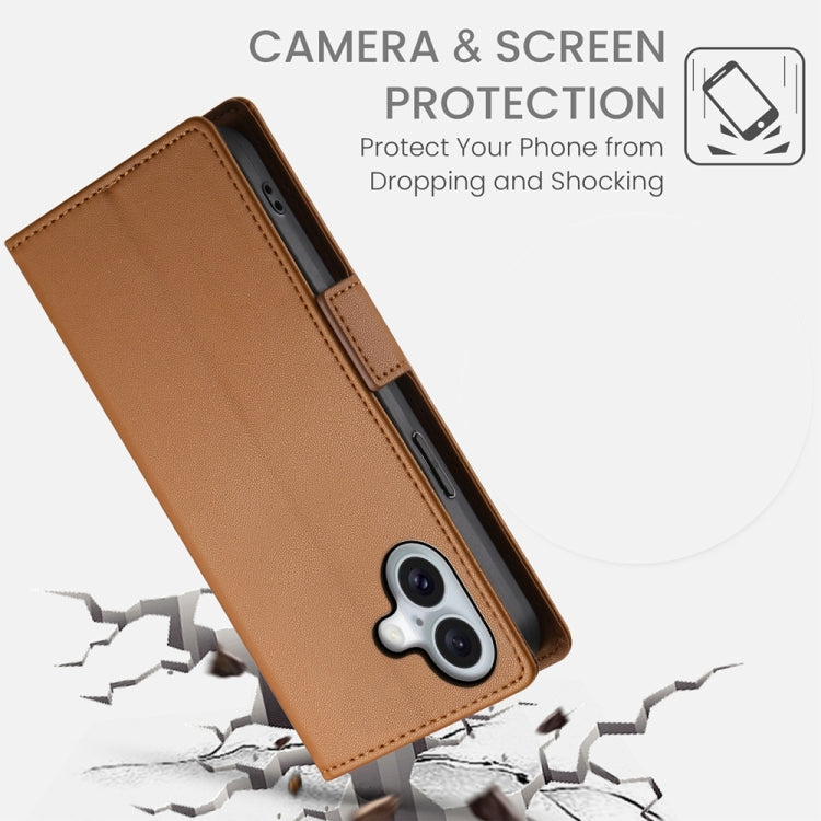 For iPhone 16 Side Buckle Magnetic Frosted Leather Phone Case(Brown) - iPhone 16 Cases by PMC Jewellery | Online Shopping South Africa | PMC Jewellery | Buy Now Pay Later Mobicred