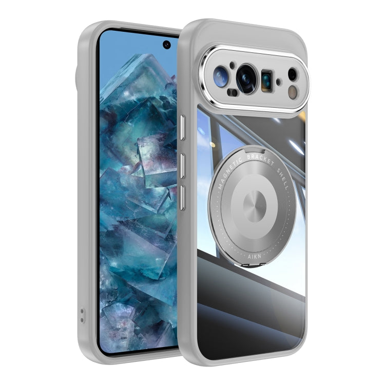 For Google Pixel 9 / 9 Pro 360 Holder Magsafe Acrylic Hybrid TPU Phone Case(Grey) - Google Cases by PMC Jewellery | Online Shopping South Africa | PMC Jewellery | Buy Now Pay Later Mobicred