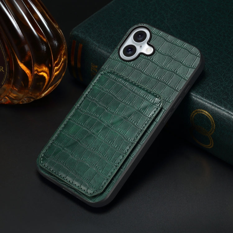 For iPhone 16 Plus Imitation Crocodile Leather Back Phone Case with Holder(Green) - iPhone 16 Plus Cases by PMC Jewellery | Online Shopping South Africa | PMC Jewellery | Buy Now Pay Later Mobicred