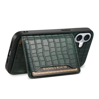 For iPhone 16 Plus Crocodile Texture Card Bag Design Full Coverage Phone Case(Green) - iPhone 16 Plus Cases by PMC Jewellery | Online Shopping South Africa | PMC Jewellery | Buy Now Pay Later Mobicred