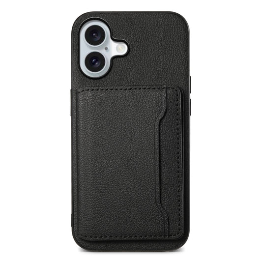 For iPhone 16 Plus Calf Texture Card Bag Design Full Coverage Phone Case(Black) - iPhone 16 Plus Cases by PMC Jewellery | Online Shopping South Africa | PMC Jewellery | Buy Now Pay Later Mobicred