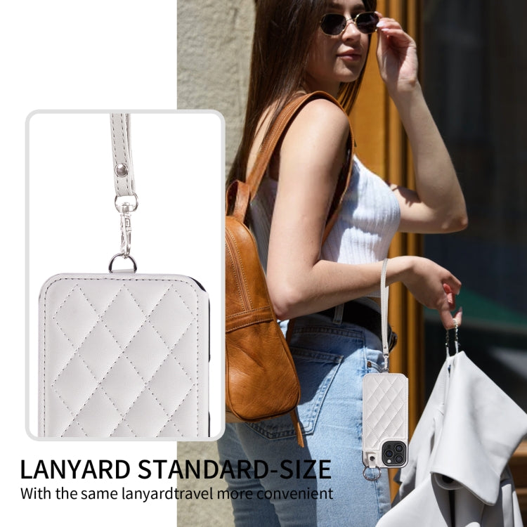 For iPhone 16 Pro Max Rhombic Texture Card Bag Phone Case with Short Lanyard(White) - iPhone 16 Pro Max Cases by PMC Jewellery | Online Shopping South Africa | PMC Jewellery | Buy Now Pay Later Mobicred