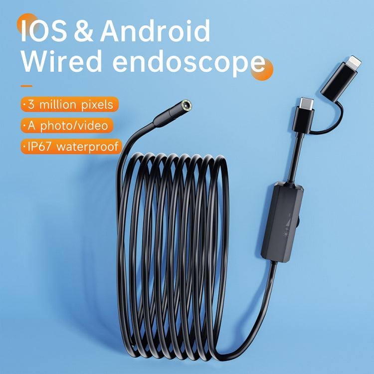 AN112 2 in 1 USB-C / Type-C + 8 Pin Interface 8mm HD Industry Endoscope, Length:5m Soft Tube -  by PMC Jewellery | Online Shopping South Africa | PMC Jewellery | Buy Now Pay Later Mobicred