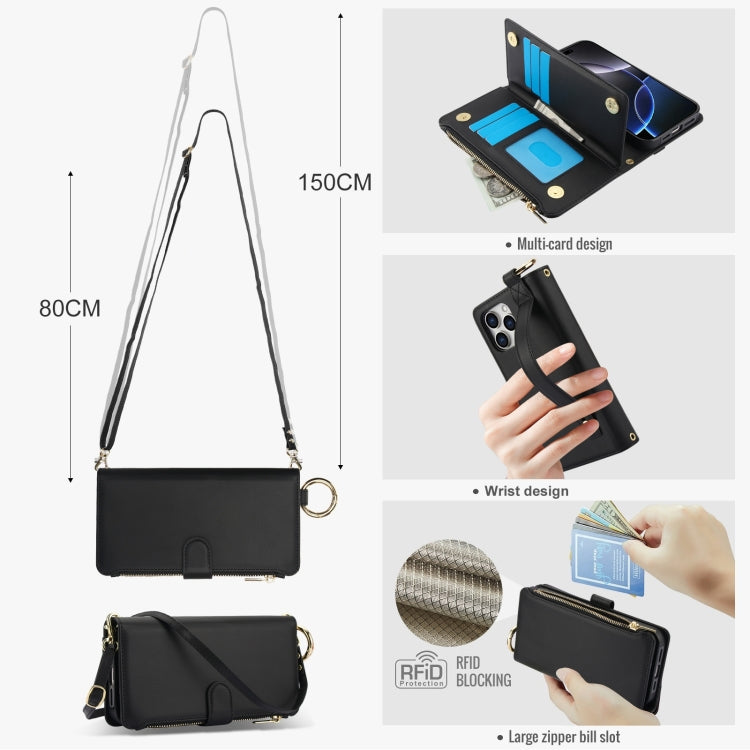 For iPhone 16 Pro Crossbody Ring Multifunctional Wallet Leather Phone Case(Black) - More iPhone Cases by PMC Jewellery | Online Shopping South Africa | PMC Jewellery | Buy Now Pay Later Mobicred