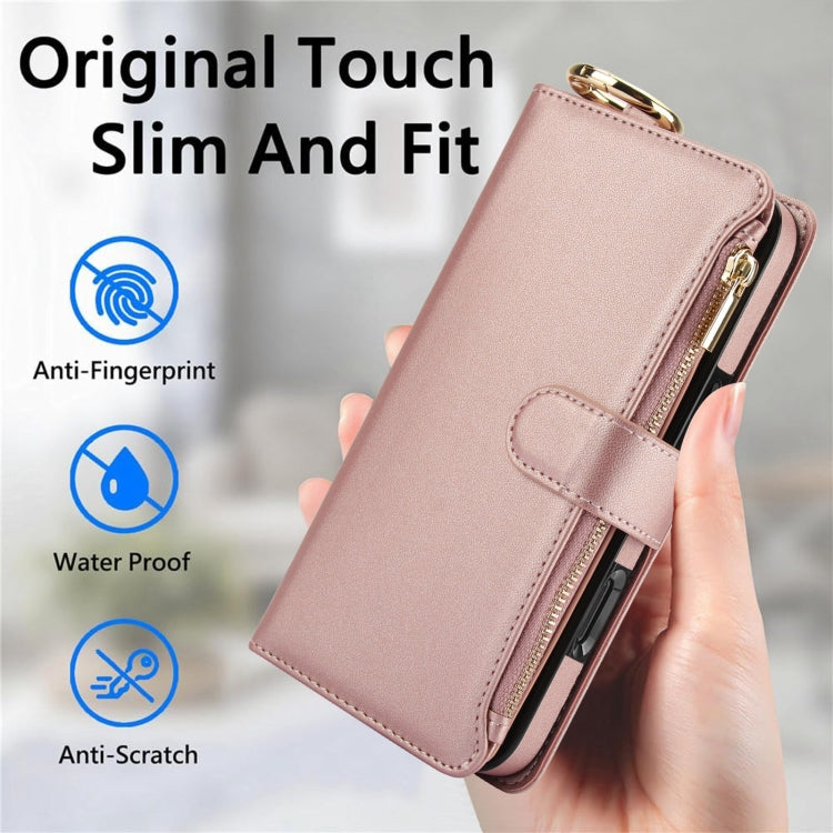 For iPhone 16 Pro Crossbody Ring Multifunctional Wallet Leather Phone Case(Rose Gold) - More iPhone Cases by PMC Jewellery | Online Shopping South Africa | PMC Jewellery | Buy Now Pay Later Mobicred