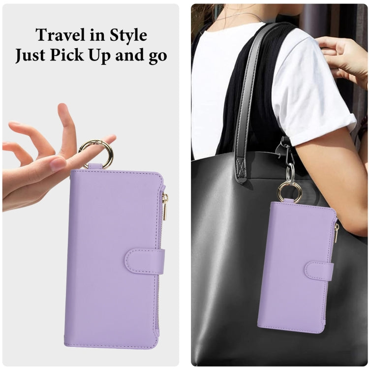 For iPhone 16 Pro Crossbody Ring Multifunctional Wallet Leather Phone Case(Purple) - More iPhone Cases by PMC Jewellery | Online Shopping South Africa | PMC Jewellery | Buy Now Pay Later Mobicred