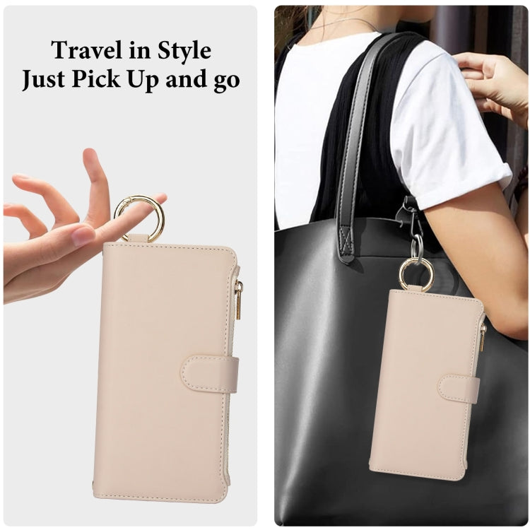 For iPhone 16 Plus Crossbody Ring Multifunctional Wallet Leather Phone Case(White) - iPhone 16 Plus Cases by PMC Jewellery | Online Shopping South Africa | PMC Jewellery | Buy Now Pay Later Mobicred