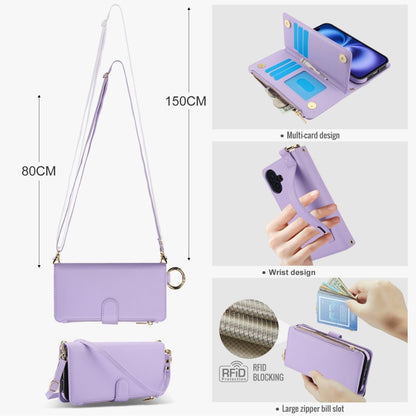 For iPhone 16 Plus Crossbody Ring Multifunctional Wallet Leather Phone Case(Purple) - iPhone 16 Plus Cases by PMC Jewellery | Online Shopping South Africa | PMC Jewellery | Buy Now Pay Later Mobicred