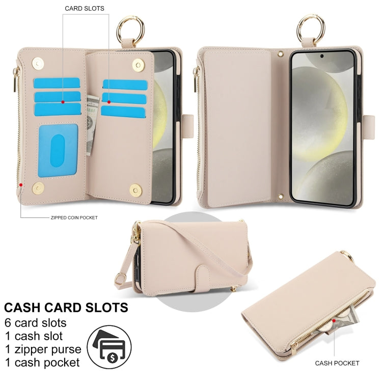 For Samsung Galaxy S24 5G Crossbody Ring Multifunctional Wallet Leather Phone Case(White) - Galaxy S24 5G Cases by PMC Jewellery | Online Shopping South Africa | PMC Jewellery | Buy Now Pay Later Mobicred