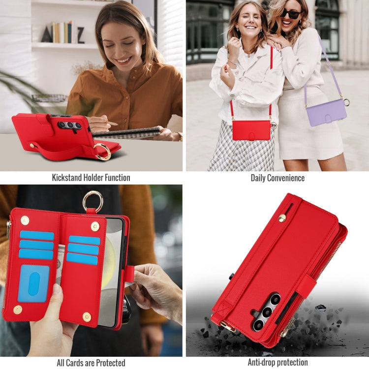 For Samsung Galaxy S24 5G Crossbody Ring Multifunctional Wallet Leather Phone Case(Red) - Galaxy S24 5G Cases by PMC Jewellery | Online Shopping South Africa | PMC Jewellery | Buy Now Pay Later Mobicred