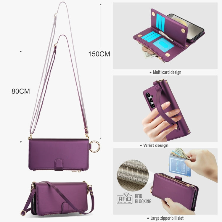 For Samsung Galaxy S24 5G Crossbody Ring Multifunctional Wallet Leather Phone Case(Dark Purple) - Galaxy S24 5G Cases by PMC Jewellery | Online Shopping South Africa | PMC Jewellery | Buy Now Pay Later Mobicred