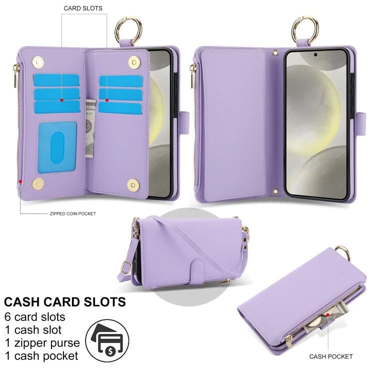 For Samsung Galaxy S24 5G Crossbody Ring Multifunctional Wallet Leather Phone Case(Purple) - Galaxy S24 5G Cases by PMC Jewellery | Online Shopping South Africa | PMC Jewellery | Buy Now Pay Later Mobicred