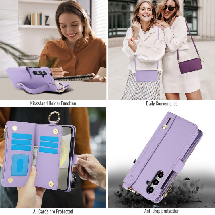 For Samsung Galaxy S24 5G Crossbody Ring Multifunctional Wallet Leather Phone Case(Purple) - Galaxy S24 5G Cases by PMC Jewellery | Online Shopping South Africa | PMC Jewellery | Buy Now Pay Later Mobicred