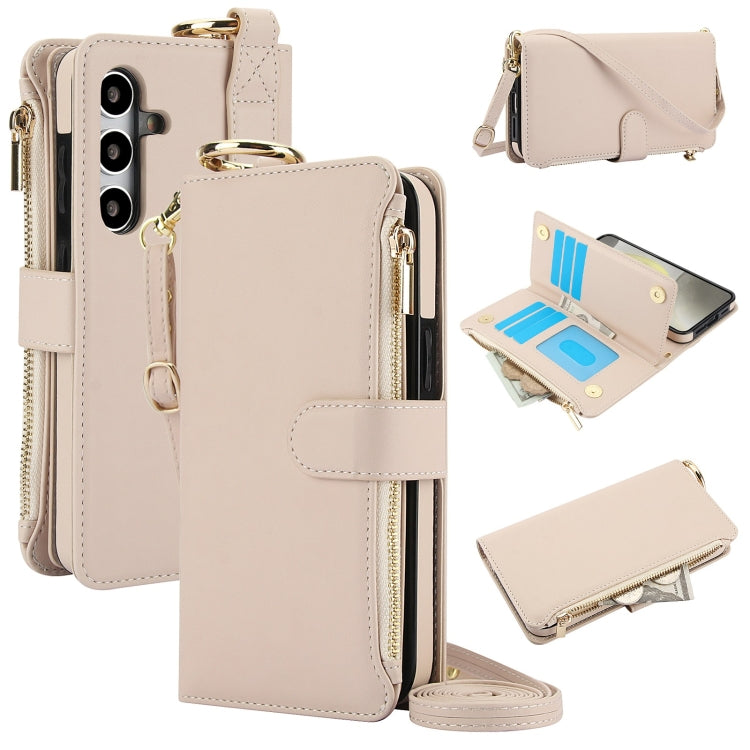 For Samsung Galaxy S24+ 5G Crossbody Ring Multifunctional Wallet Leather Phone Case(White) - Galaxy S24+ 5G Cases by PMC Jewellery | Online Shopping South Africa | PMC Jewellery | Buy Now Pay Later Mobicred