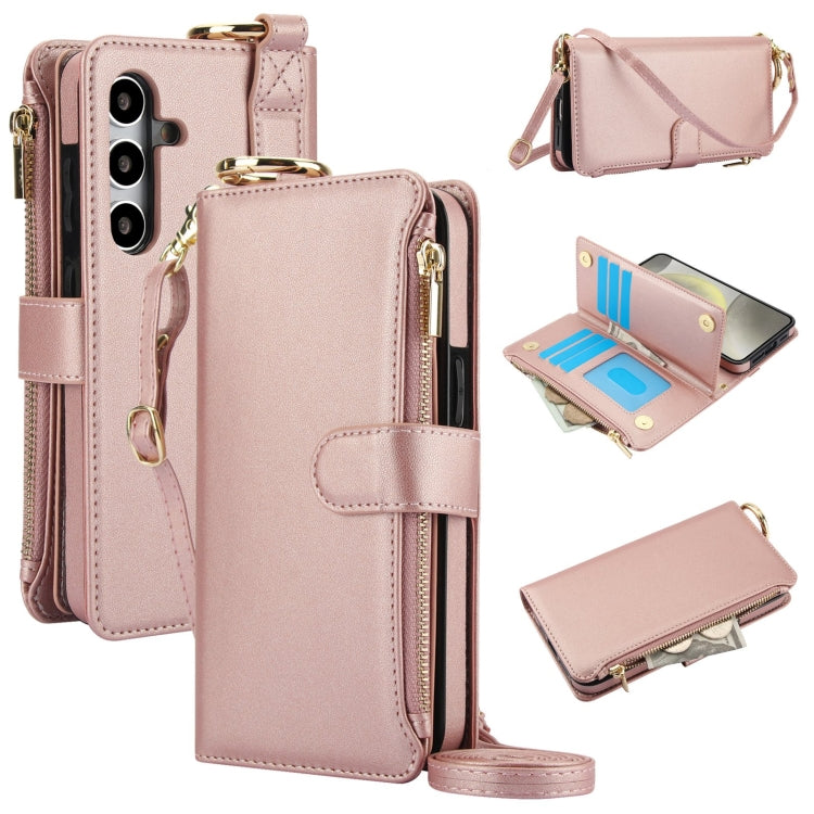 For Samsung Galaxy S24+ 5G Crossbody Ring Multifunctional Wallet Leather Phone Case(Rose Gold) - Galaxy S24+ 5G Cases by PMC Jewellery | Online Shopping South Africa | PMC Jewellery | Buy Now Pay Later Mobicred