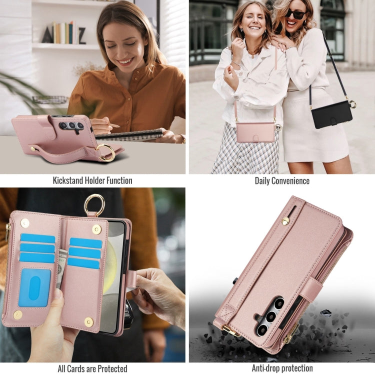 For Samsung Galaxy S24+ 5G Crossbody Ring Multifunctional Wallet Leather Phone Case(Rose Gold) - Galaxy S24+ 5G Cases by PMC Jewellery | Online Shopping South Africa | PMC Jewellery | Buy Now Pay Later Mobicred