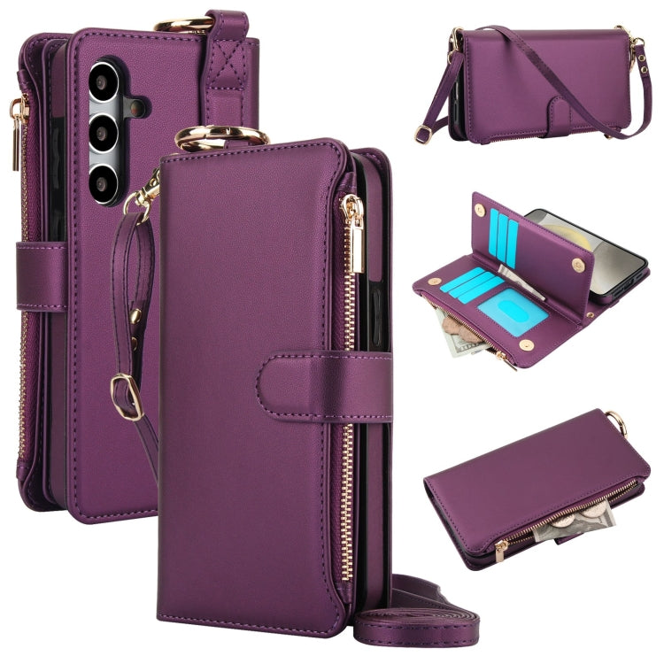 For Samsung Galaxy S24+ 5G Crossbody Ring Multifunctional Wallet Leather Phone Case(Dark Purple) - Galaxy S24+ 5G Cases by PMC Jewellery | Online Shopping South Africa | PMC Jewellery | Buy Now Pay Later Mobicred