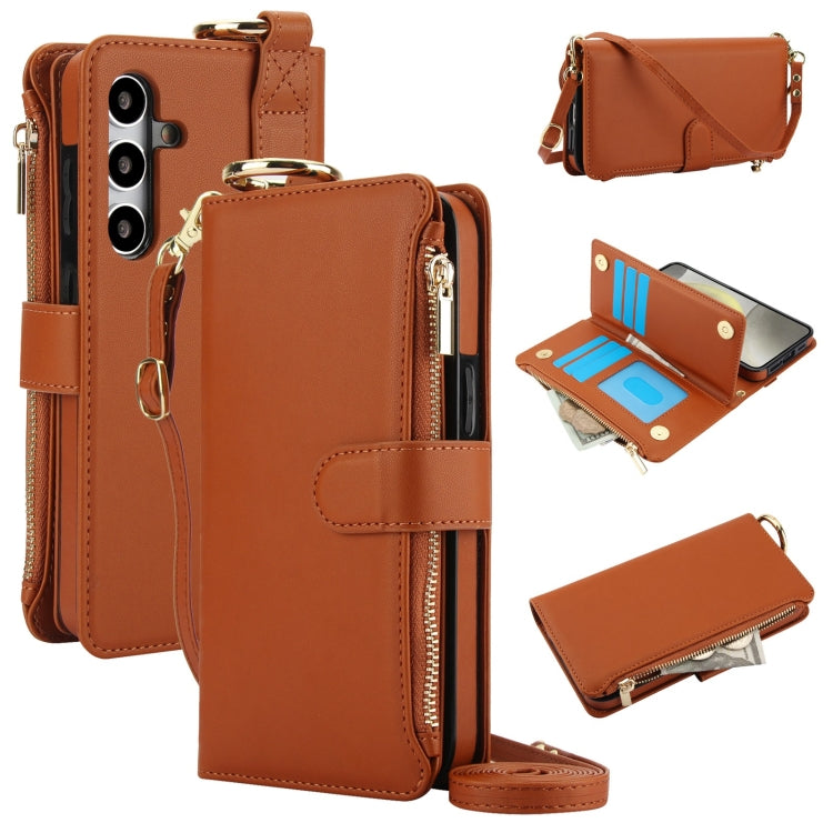 For Samsung Galaxy S24+ 5G Crossbody Ring Multifunctional Wallet Leather Phone Case(Brown) - Galaxy S24+ 5G Cases by PMC Jewellery | Online Shopping South Africa | PMC Jewellery | Buy Now Pay Later Mobicred