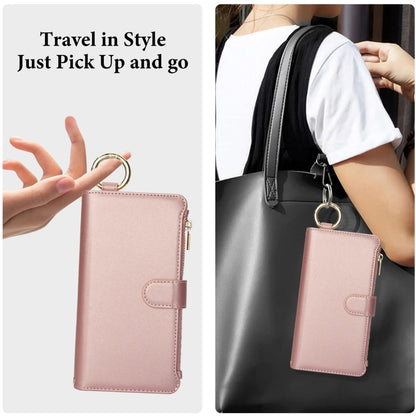 For Samsung Galaxy S24 Ultra 5G Crossbody Ring Multifunctional Wallet Leather Phone Case(Rose Gold) - Galaxy S24 Ultra 5G Cases by PMC Jewellery | Online Shopping South Africa | PMC Jewellery | Buy Now Pay Later Mobicred