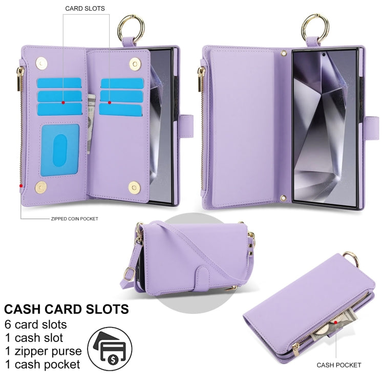 For Samsung Galaxy S24 Ultra 5G Crossbody Ring Multifunctional Wallet Leather Phone Case(Purple) - Galaxy S24 Ultra 5G Cases by PMC Jewellery | Online Shopping South Africa | PMC Jewellery | Buy Now Pay Later Mobicred