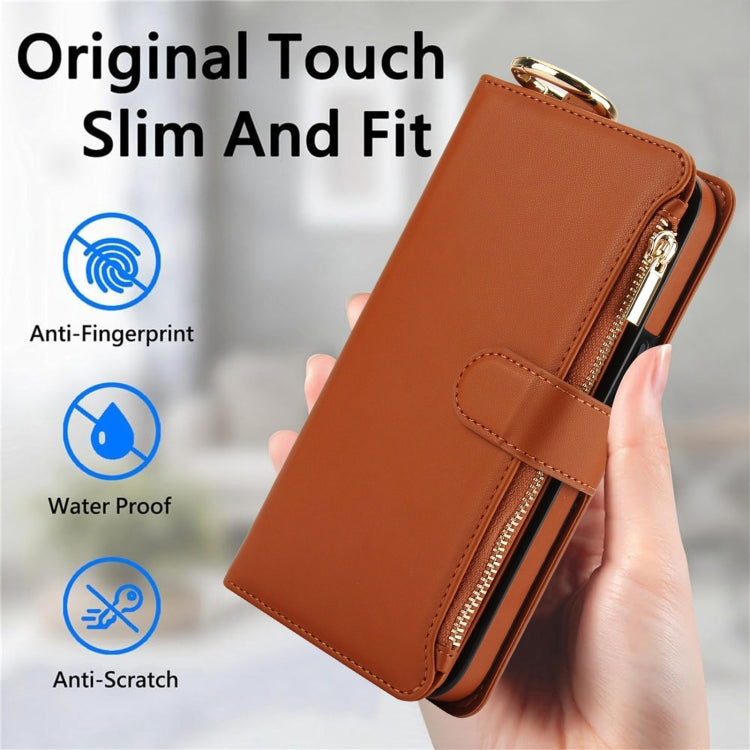 For Samsung Galaxy S24 Ultra 5G Crossbody Ring Multifunctional Wallet Leather Phone Case(Brown) - Galaxy S24 Ultra 5G Cases by PMC Jewellery | Online Shopping South Africa | PMC Jewellery | Buy Now Pay Later Mobicred