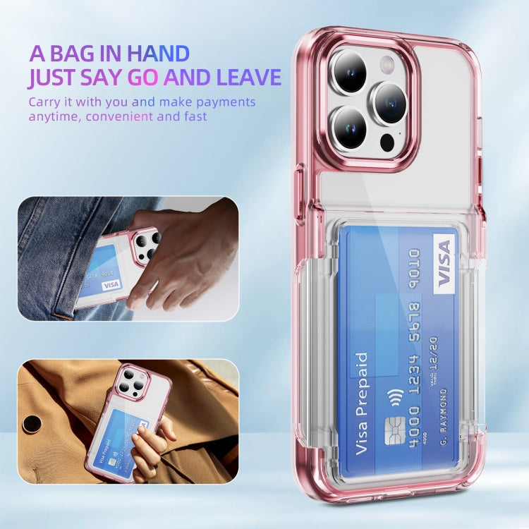 For iPhone 16 Card Holder Acrylic Hybrid TPU Phone Case(Transparent Pink) - iPhone 16 Cases by PMC Jewellery | Online Shopping South Africa | PMC Jewellery | Buy Now Pay Later Mobicred