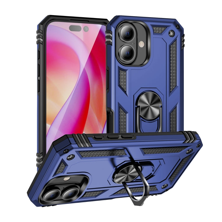 For iPhone 16 Shockproof TPU Hybrid PC Phone Case with Holder(Blue) - iPhone 16 Cases by PMC Jewellery | Online Shopping South Africa | PMC Jewellery | Buy Now Pay Later Mobicred