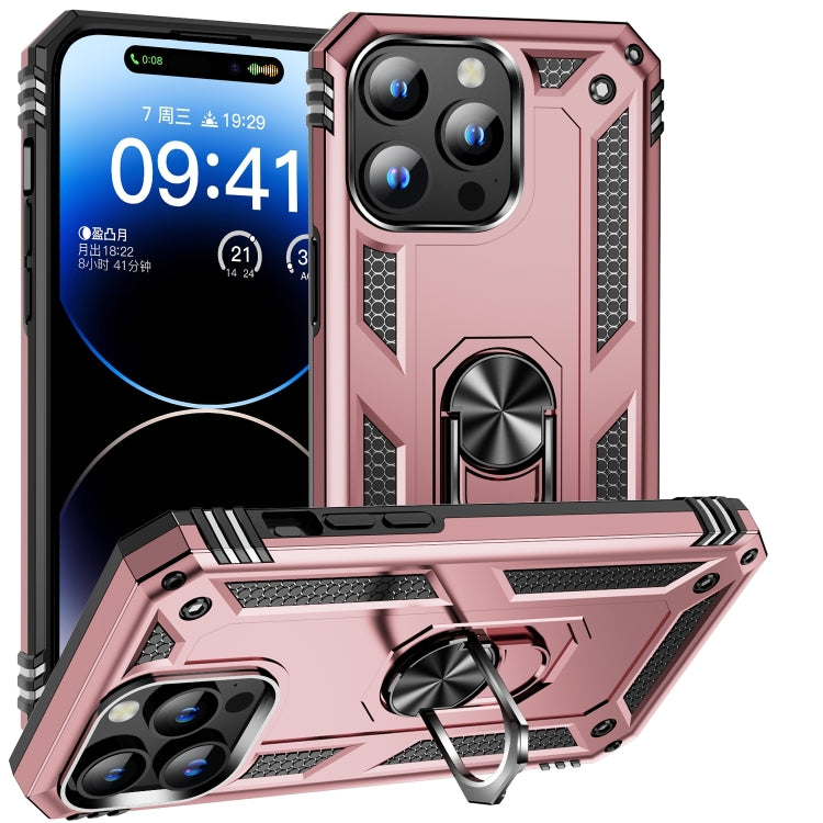 For iPhone 16 Pro Shockproof TPU Hybrid PC Phone Case with Holder(Rose Gold) - iPhone 16 Pro Cases by PMC Jewellery | Online Shopping South Africa | PMC Jewellery | Buy Now Pay Later Mobicred