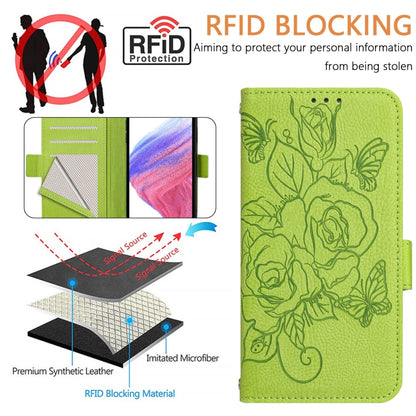 For iPhone 16 Pro Max Embossed Rose RFID Anti-theft Leather Phone Case(Green) - iPhone 16 Pro Max Cases by PMC Jewellery | Online Shopping South Africa | PMC Jewellery | Buy Now Pay Later Mobicred